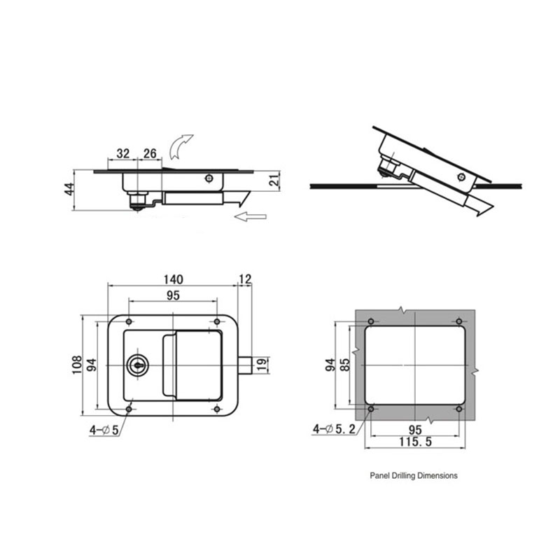 MS858-5S 510g Stainless Steel Panel Industrial Locks