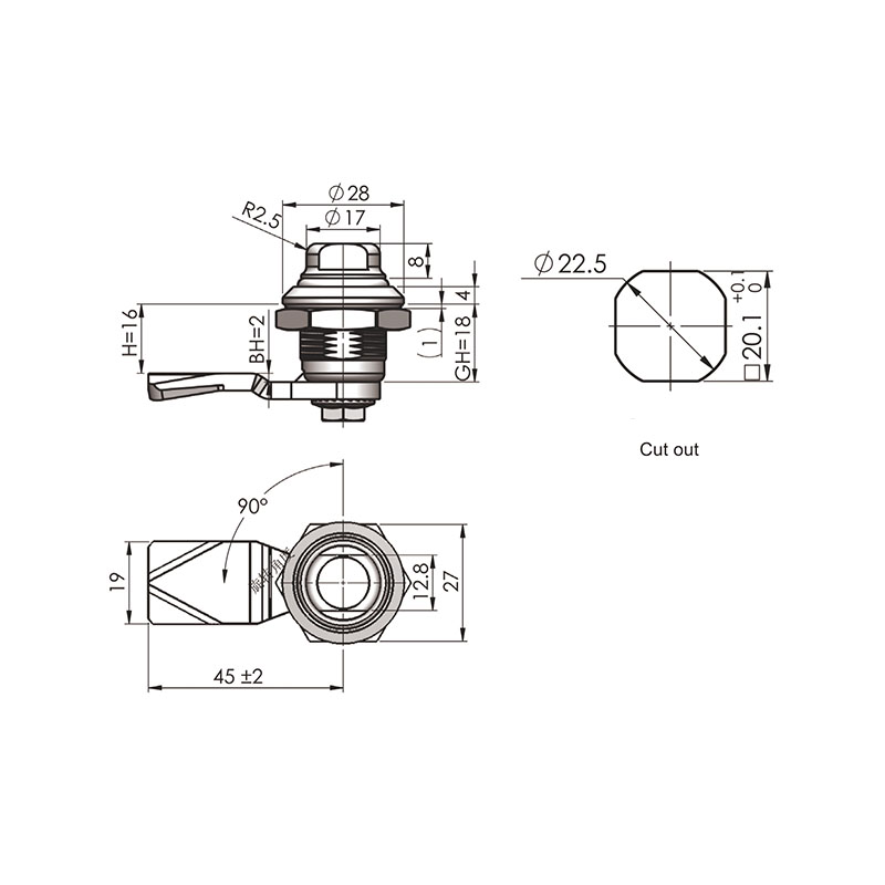 MS705-27 SUS316 90°Rotation Stainless Steel Industrial Locks