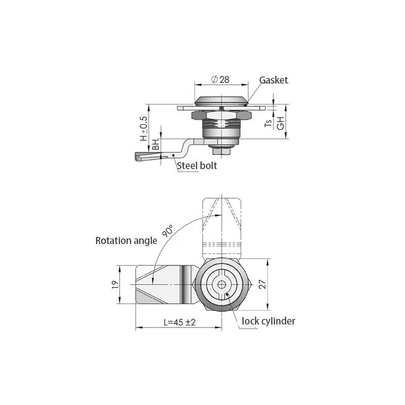 MS705-S 90°Rotation 270N Load Stainless Steel Industrial Locks