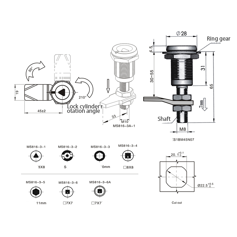 MS816-3-S Triangular 8mm Lock Cylinder Compression Latch Locks