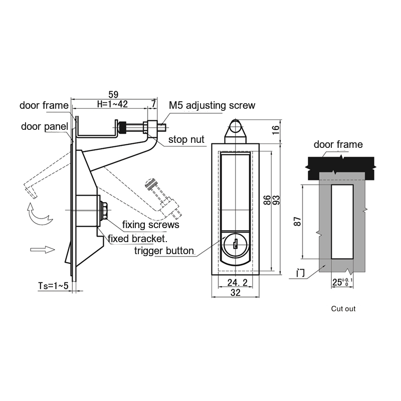 MS309-8-2 Zinc Alloy Compression Latch Locks With Hook