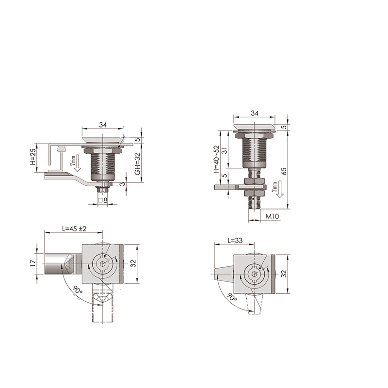 MS817-1 Triangular 8mm Lock Cylinder Non-Adjustable Compression Latch Locks