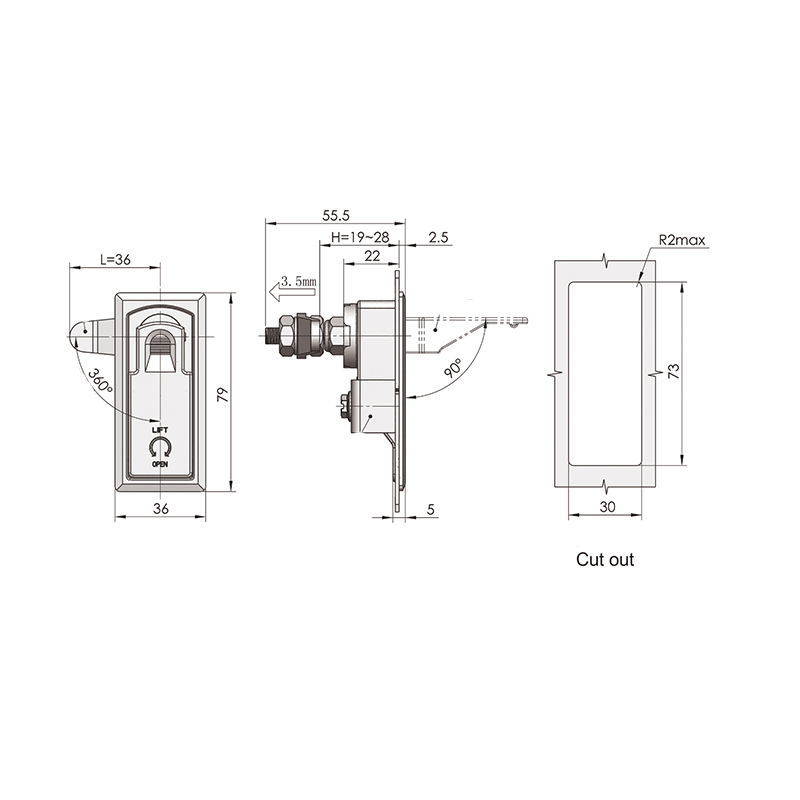 MS726-3 Painted Black Base Compression Type Cabinet Locks With Handle