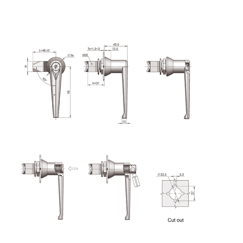 MS302-1 224g Industrial Handle Locks With button