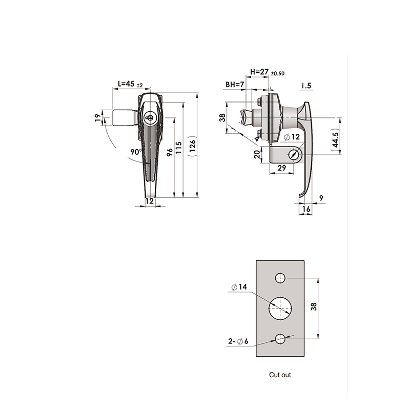 MS315-4 270g Zinc Alloy Industrial Handle Locks With Insert