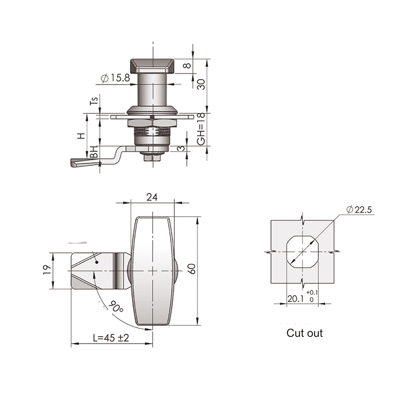 MS705-3U PA Zinc Alloy Handle Base Cylindric Locks