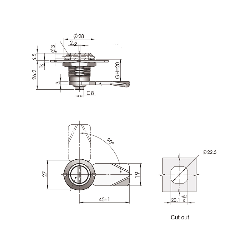 MS705-8G Steel Bolt White Zinc Plating Cylindric Locks