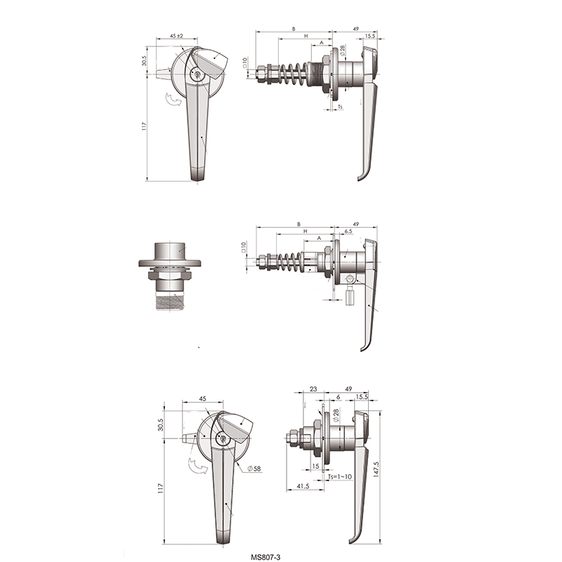 MS807-2B 90°Left Right Door Universal Stainless Steel Locks