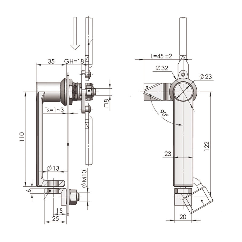 MS868 90°Rotation for Opening or Locking Handle Locks With Padlock