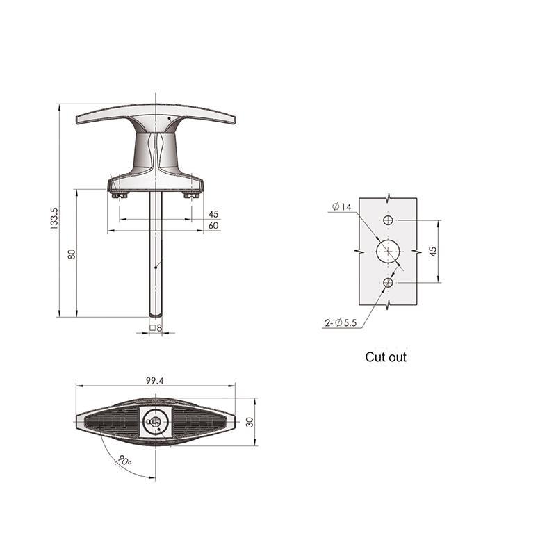 MS316-1 311g Glossy Chrome Handle Industrial Handle Locks With Insert