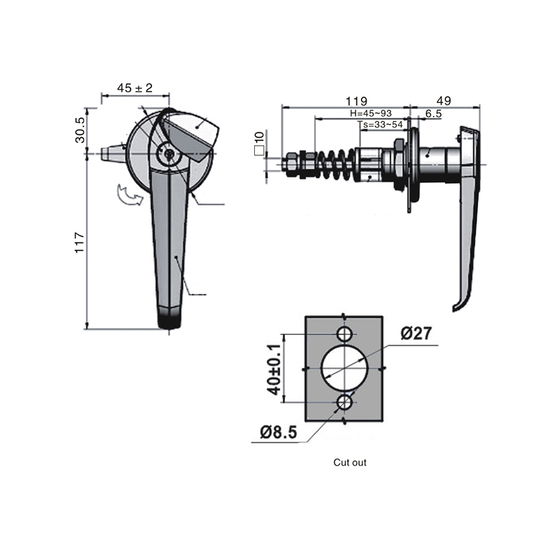 MS807-4 Open Right And Left Adjustable Steel Bolt Handle Locks