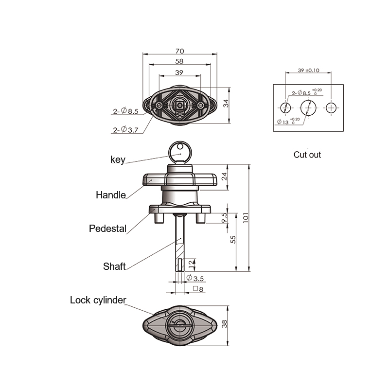 MS323 Open Right And Left Black Base Industrial Handle Locks