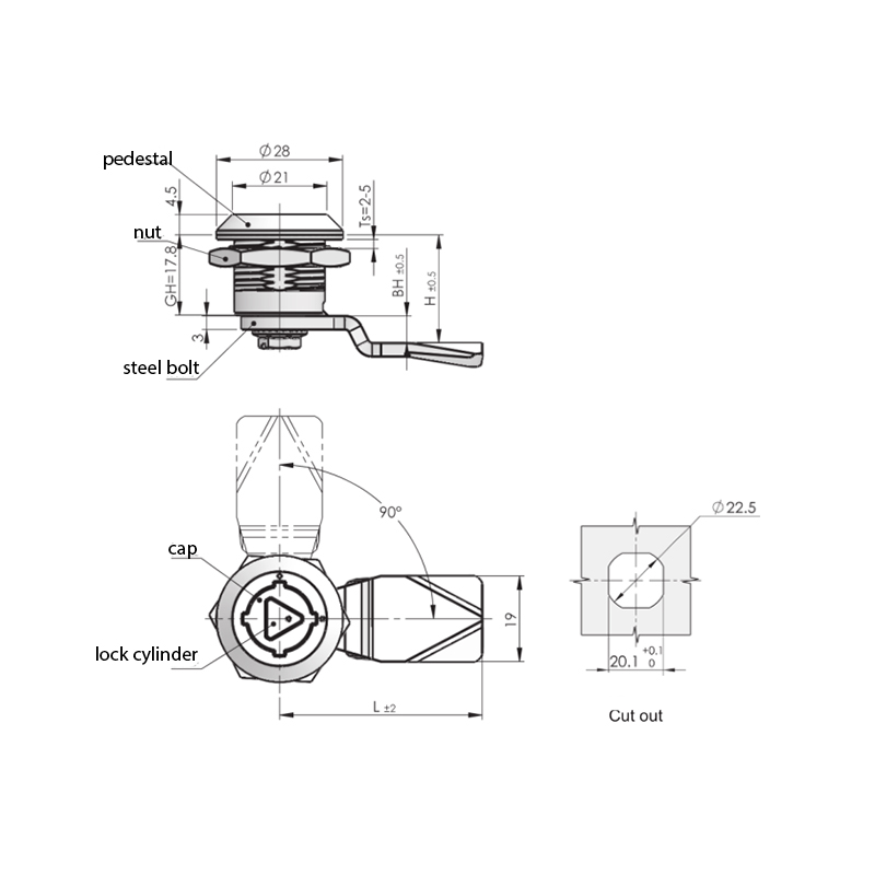 MS705-3B-6 Bright Chrome Cylindric Locks