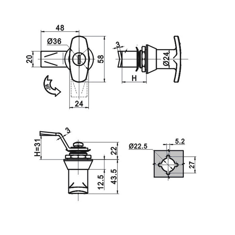 MS305-2HS Stainless Steel Industrial Coreless Handle Locks