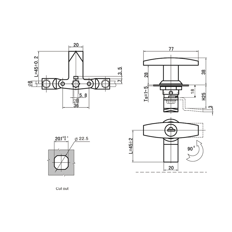 MS305-2HS Stainless Steel Industrial Coreless Handle Locks