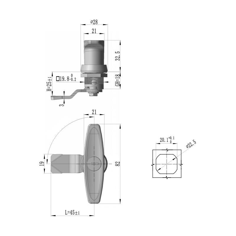 MS309-3C-1 Industrial Handle Locks Lock Core