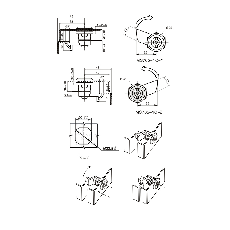 MS705-3C Impact Type Black Case Cylindric Locks