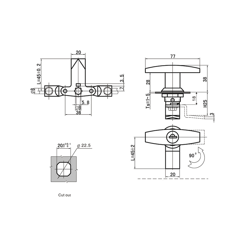 MS305-1H Lock Core Industrial Handle Locks With Zinc Alloy Handle