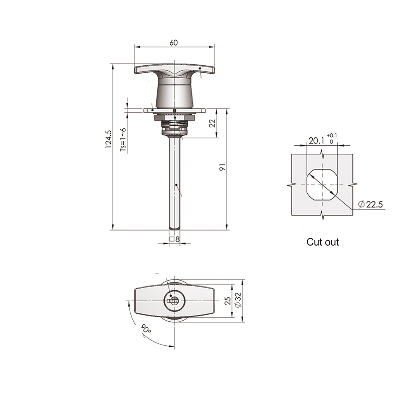 MS313-2 Handle 90°Rotation Industrial Handle Locks Without Insert