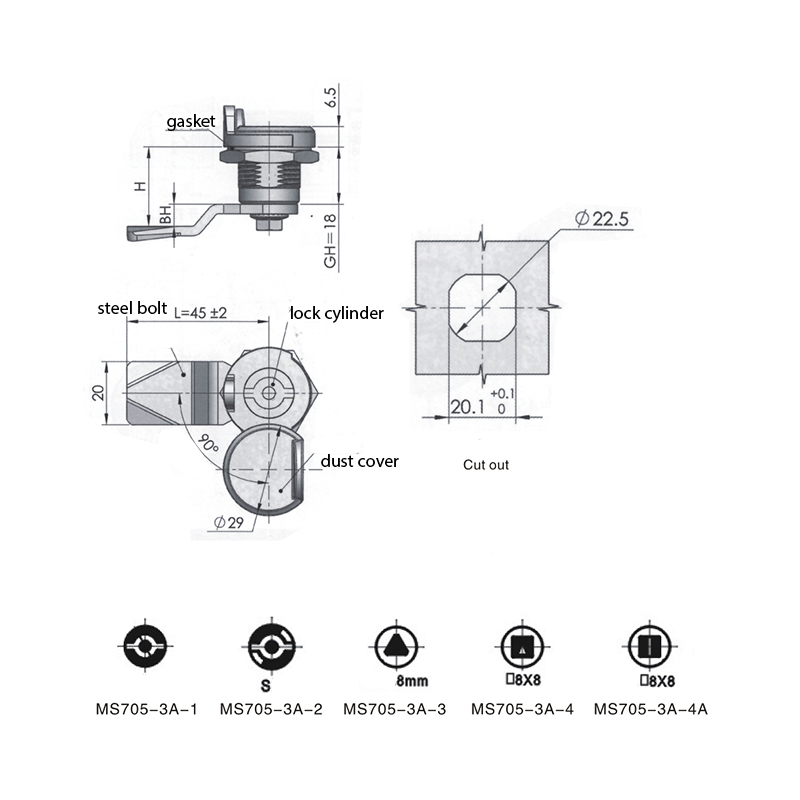 MS705-3A Sandblasted Chrome-plated Base Cylindric Locks