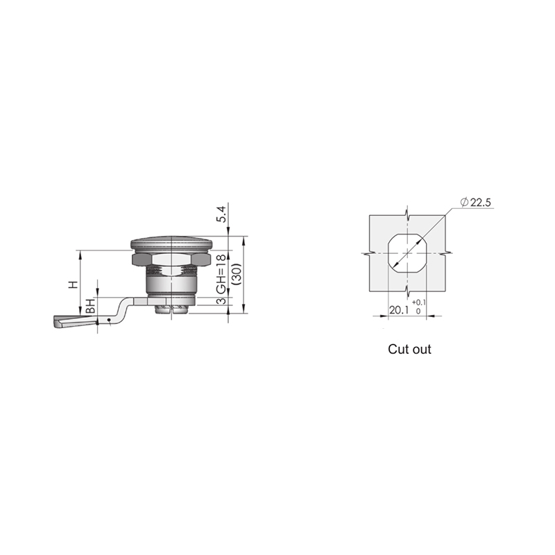 MS705F-3 8*8 Triangle Black Plastic Spray Cylindric Locks