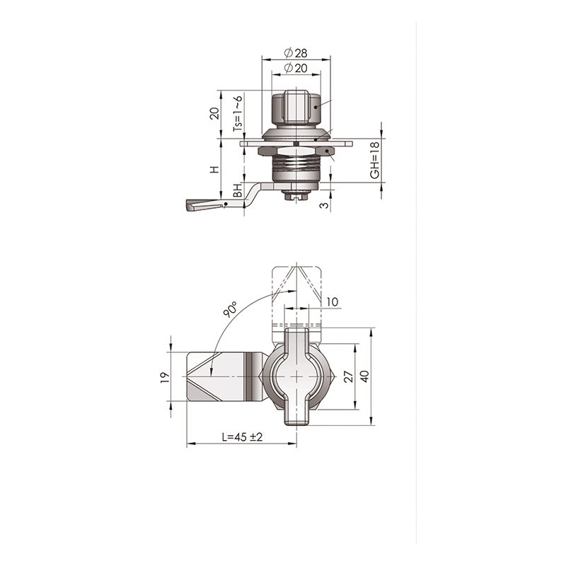 MS714-2 Cylindric Locks 90°Turn Handle to Realize Open or Lock