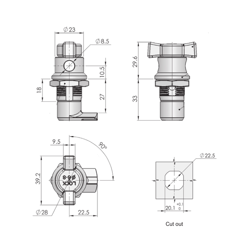 MS714-2A Steel Bolt Handle Industrial Cylindric Locks