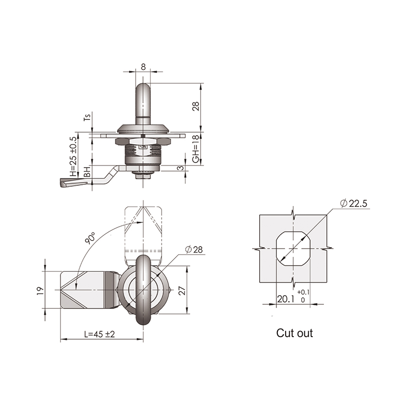 MS715 120°Rotation to Open or Lock Cylindric Locks