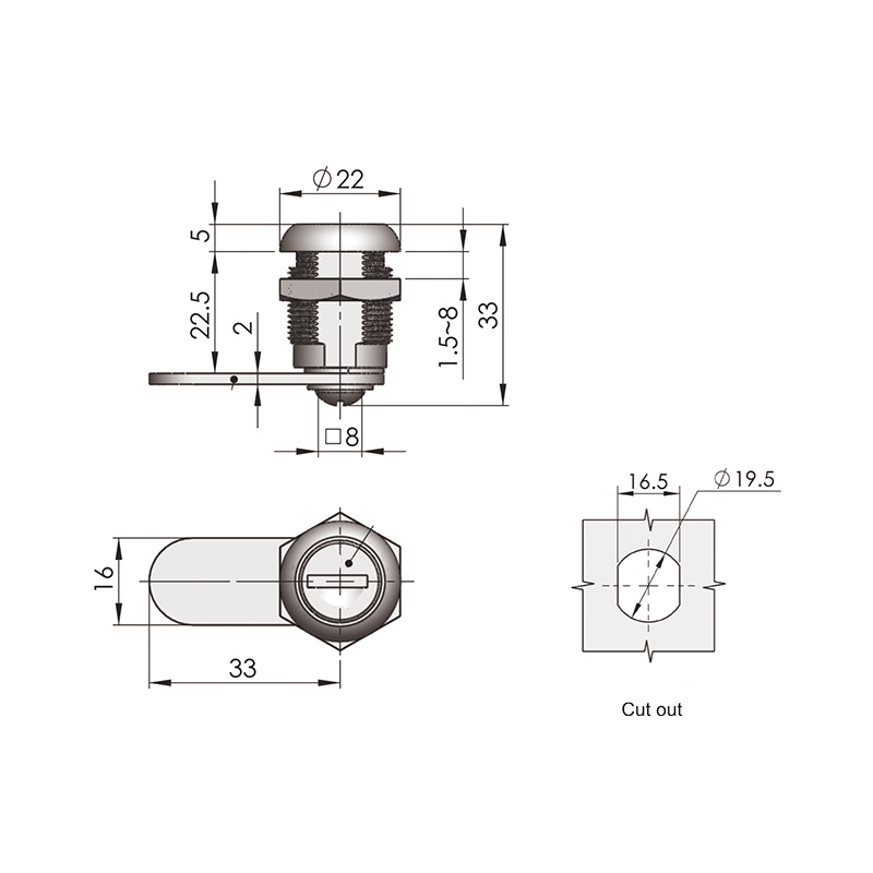 MS733 Galvanized Steel Steel Bolt Cylindric Locks