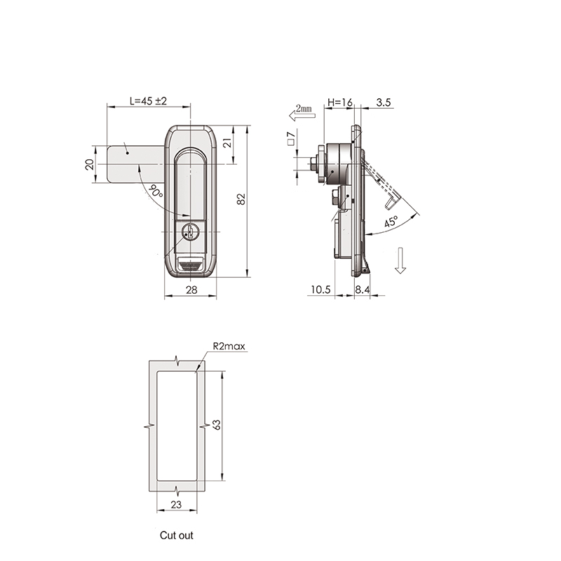 MS738 Zinc Pressing Plate Steel Bolt Flat Door Locks