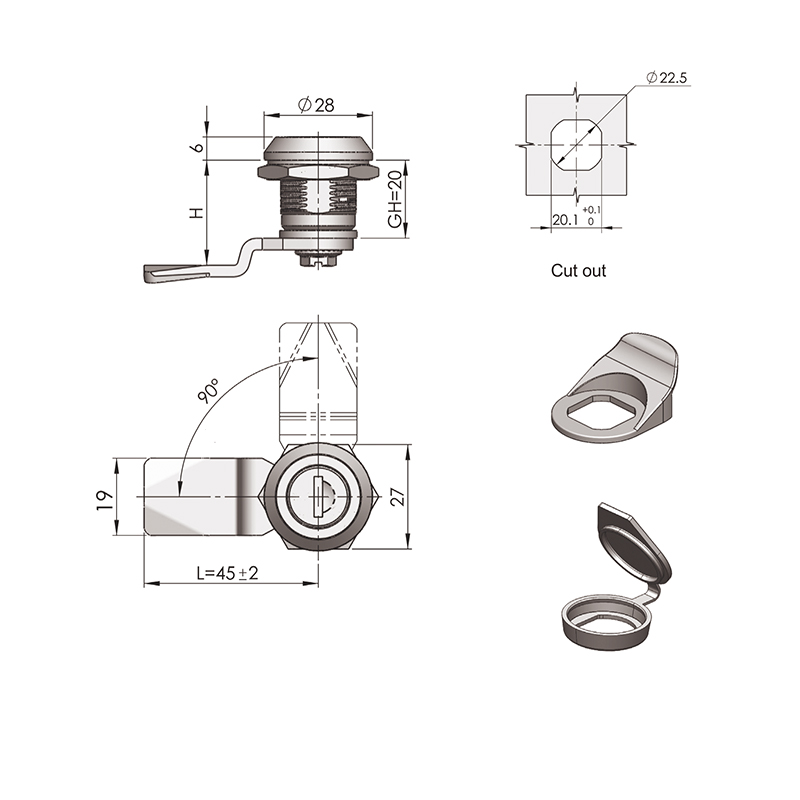 MS762 90°Quarter-turn Lock Cylindric Locks