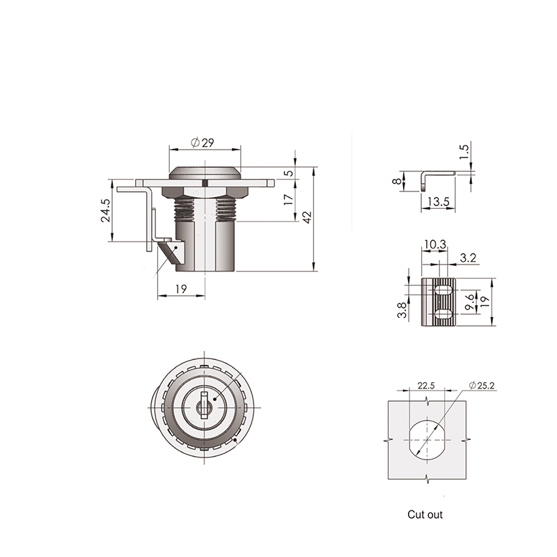 MS825 White Zinc Plated Tongue Cylindric Locks