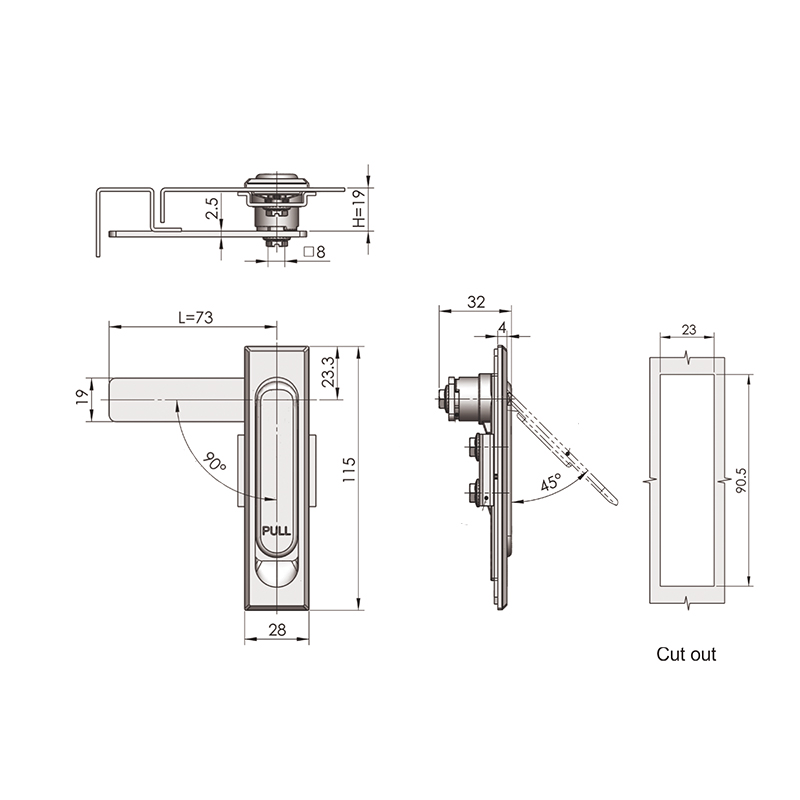 MS717-2 Black Spray Paint Base Flat Door Locks