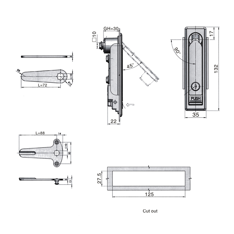 MS712-1A Zinc Alloy Industrial Flat Door Locks