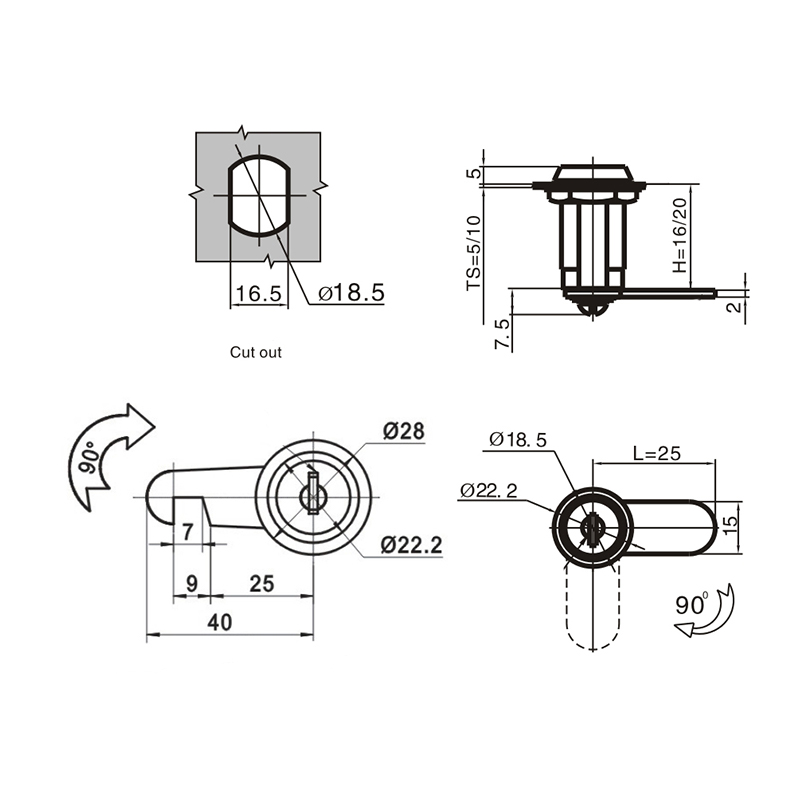 MS806 Carbon Steel Bolt Material Industrial Cylindric Locks