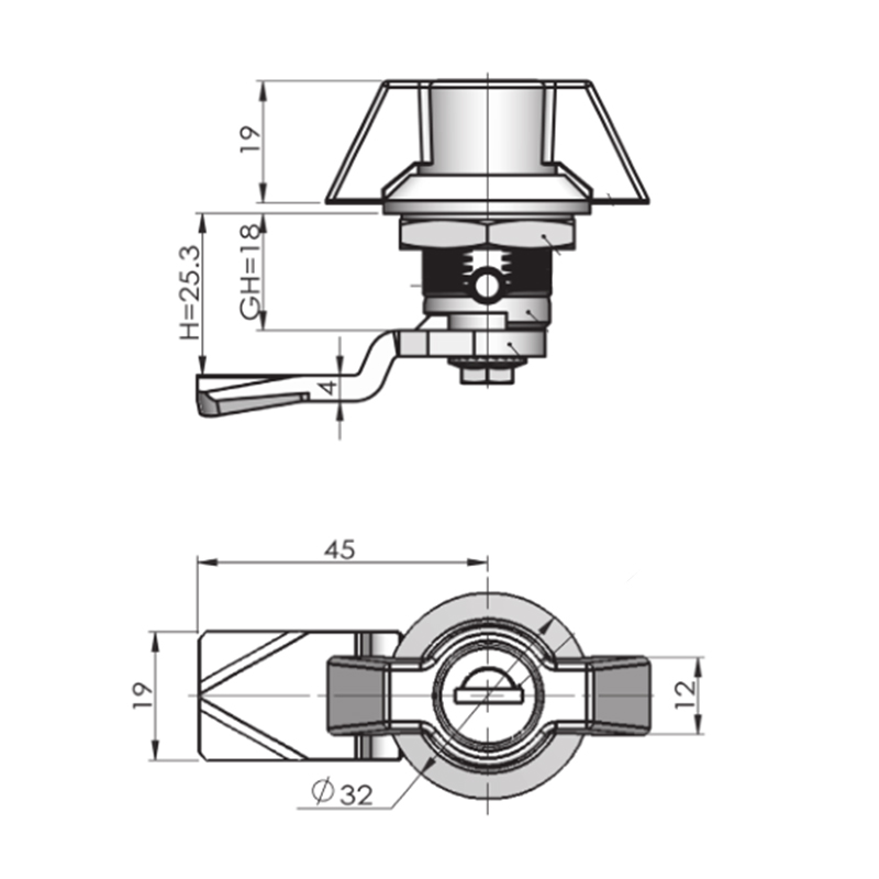 MS815-4A White Zinc Nut Black Paint Base Cylindric Locks