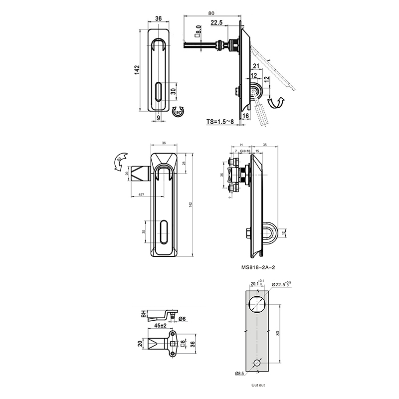 MS818-2A Adjustable Long Shaft Flat Door Locks