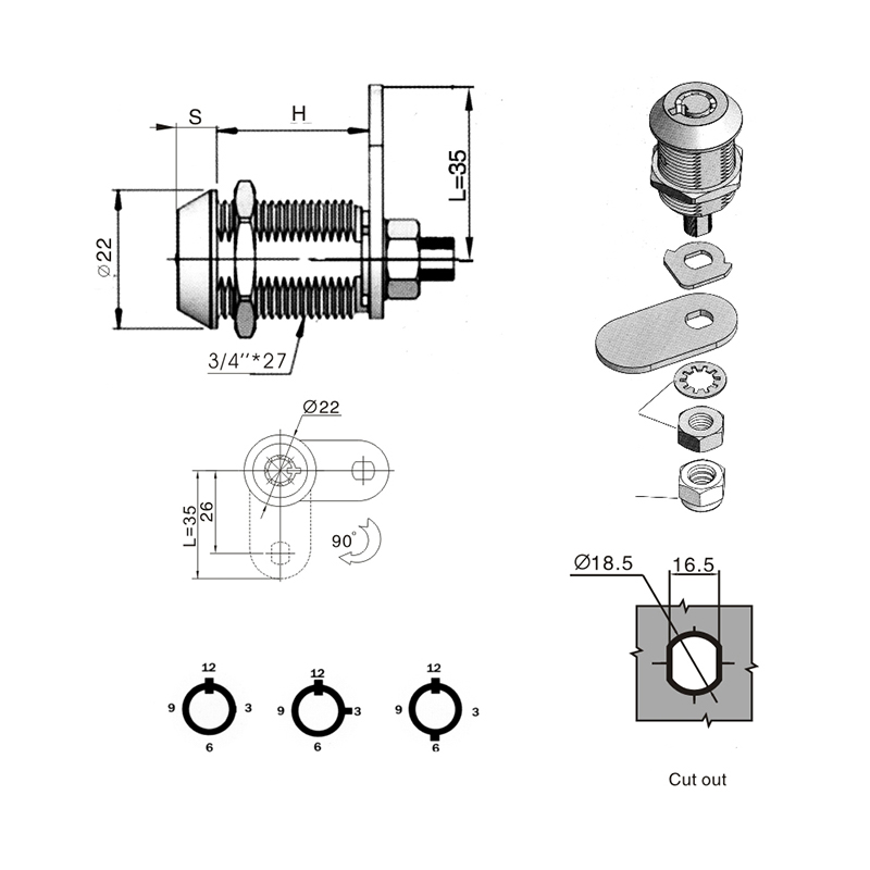 MS824 Copper Marble Industrial Key Cylindric Locks