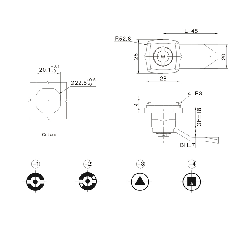 MSA705 Black Chrome-plated Square Cylindric Locks