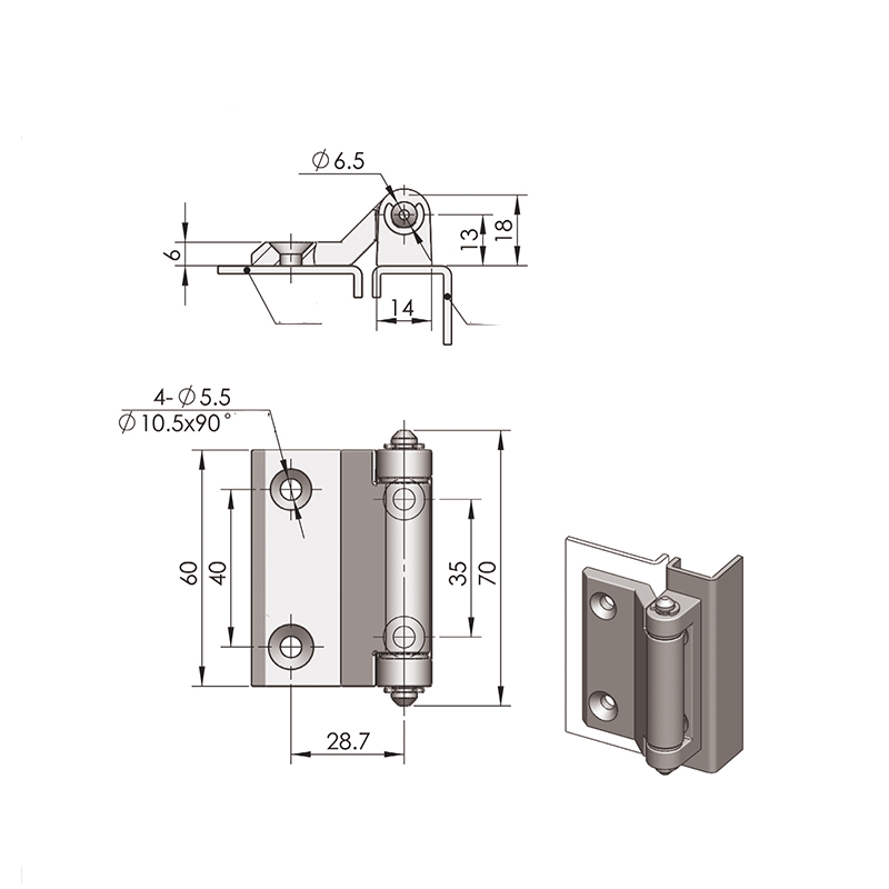 CL121-S Surface Drawing All Stainless Steel Industrial Hinges