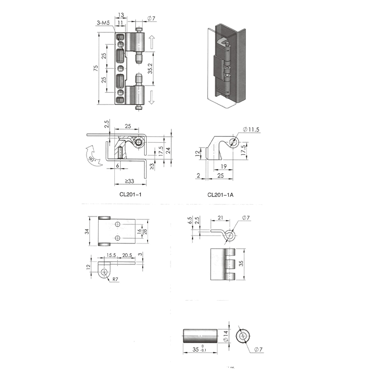 CL201-1S 183g All Stainless Steel Brushed Industrial Hinges