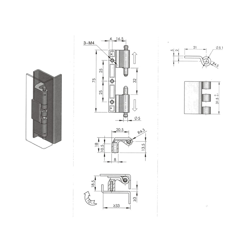 CL201-2S 1300N Radial Load 1200N Axial Load Stainless Steel Hinges