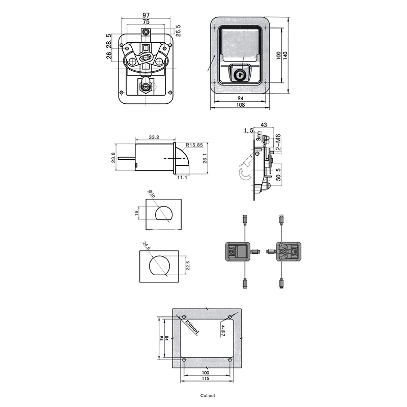 MS866-1P Impact Type with Lock Cylinder Panel Locks 