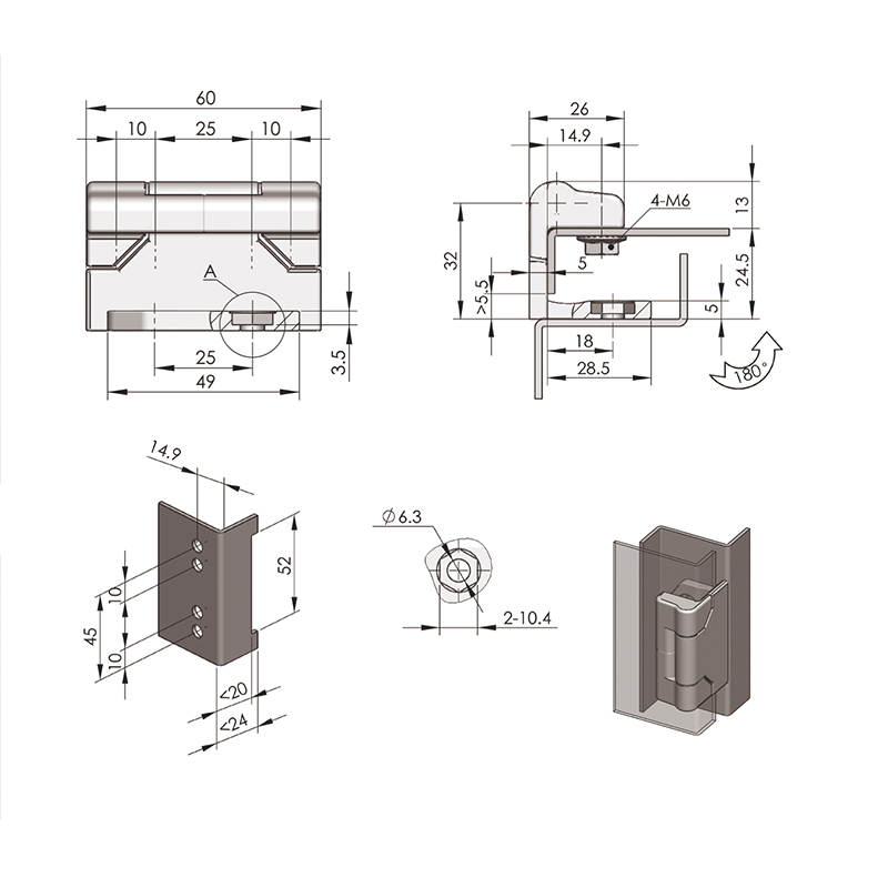 CL213-1 Plastic Spray Black Zinc Alloy Cassette Hinges, Copper Gasket