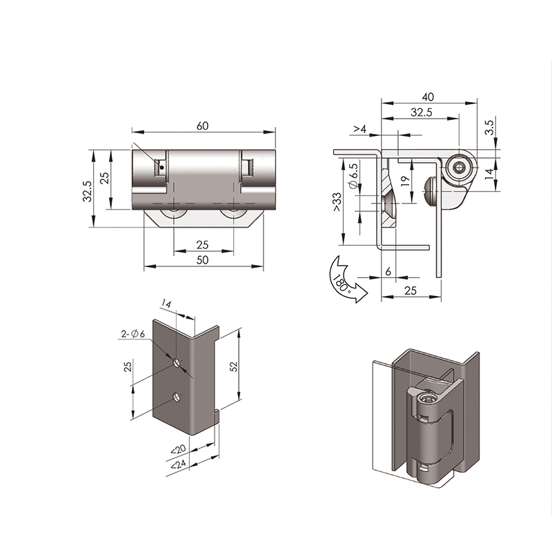 CL213-3 Spray Black Zinc Alloy Cassette Hinge, PA Shaft