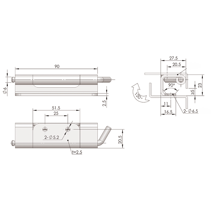 CL283-1 153g 120°Angle Open Iron Hinges, Rotating Shaft