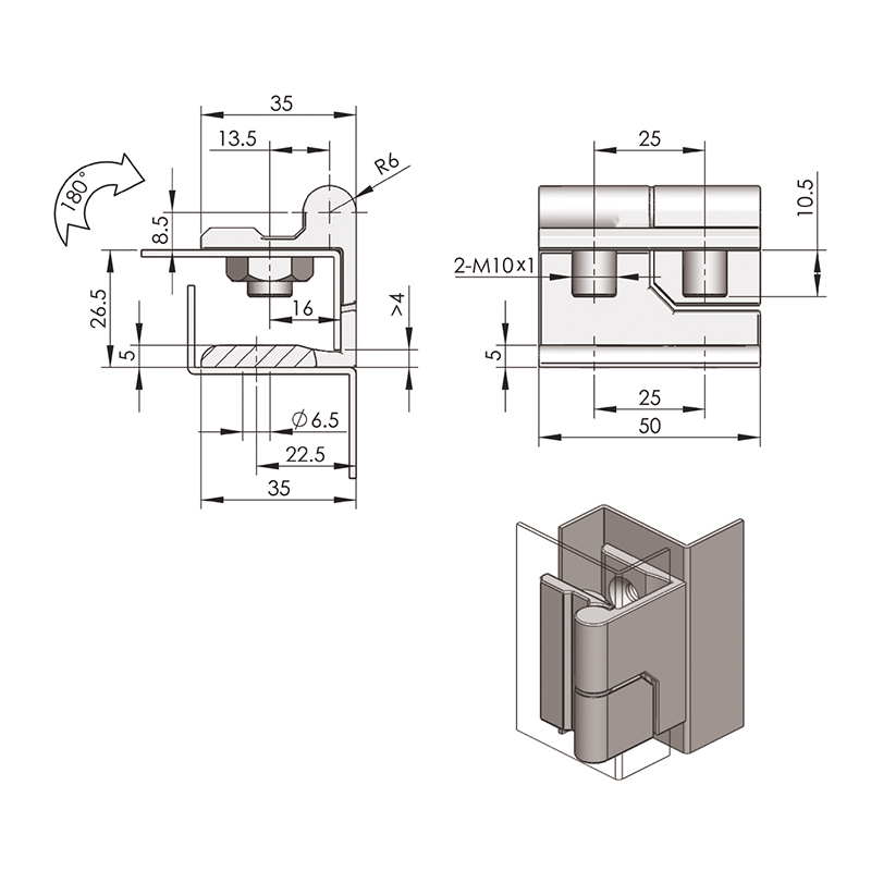 CL205-2-Z Spray Painted Spray Black Zinc Alloy Left Cassette Hinges