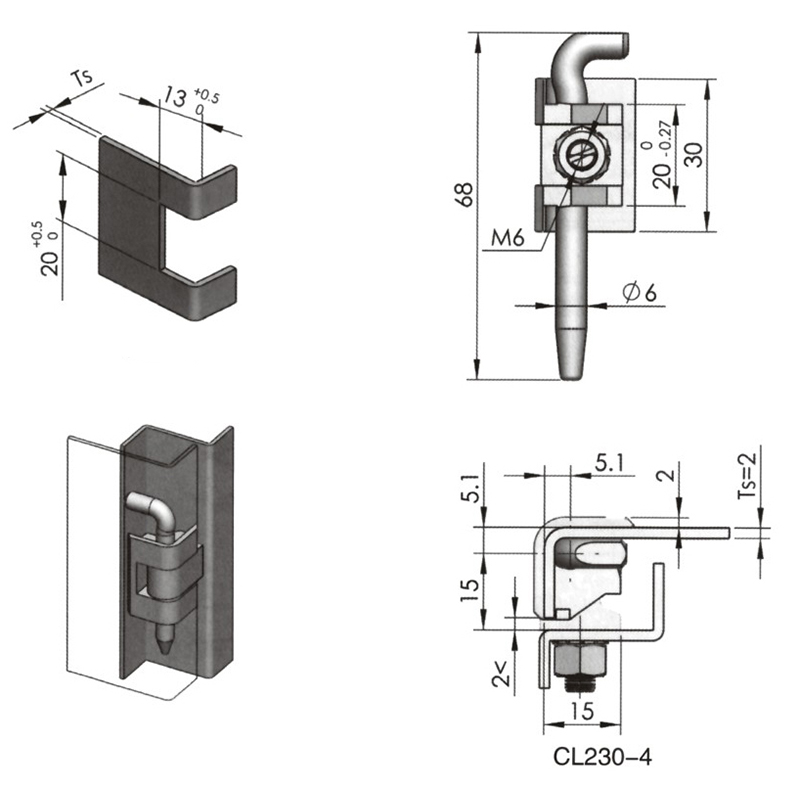 CL230-4 Left And Right Universal Brushed And Polished Stainless Steel Hinges