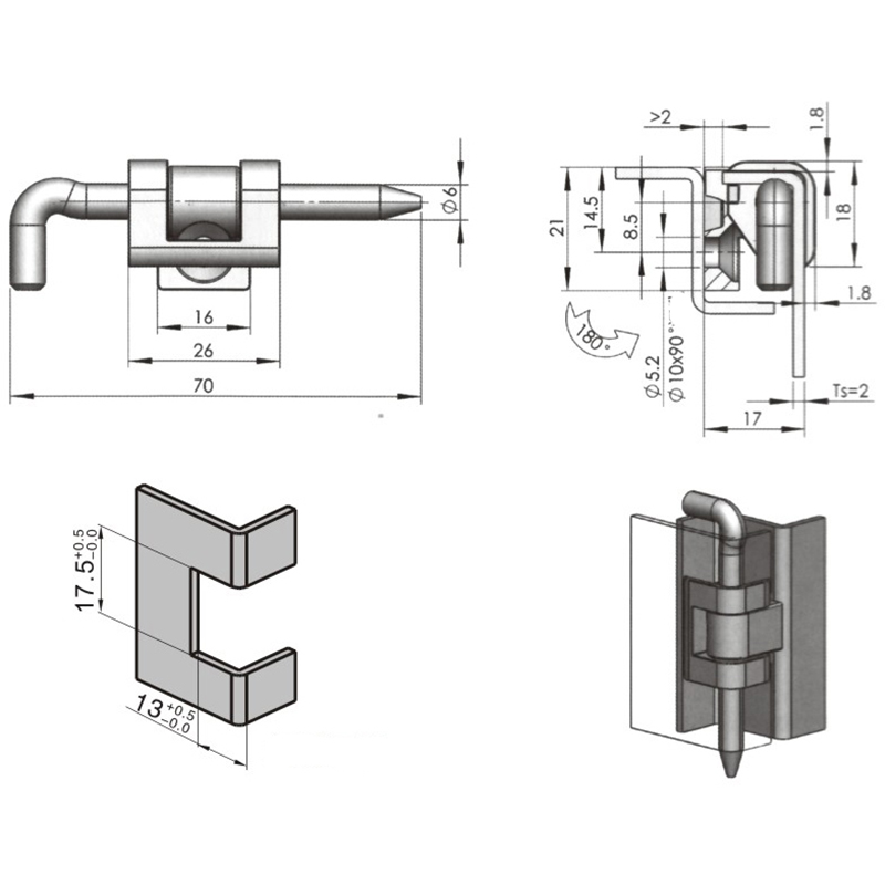 CL230-C Left And Right Universal Brushed And Polished Stainless Steel Hinges 