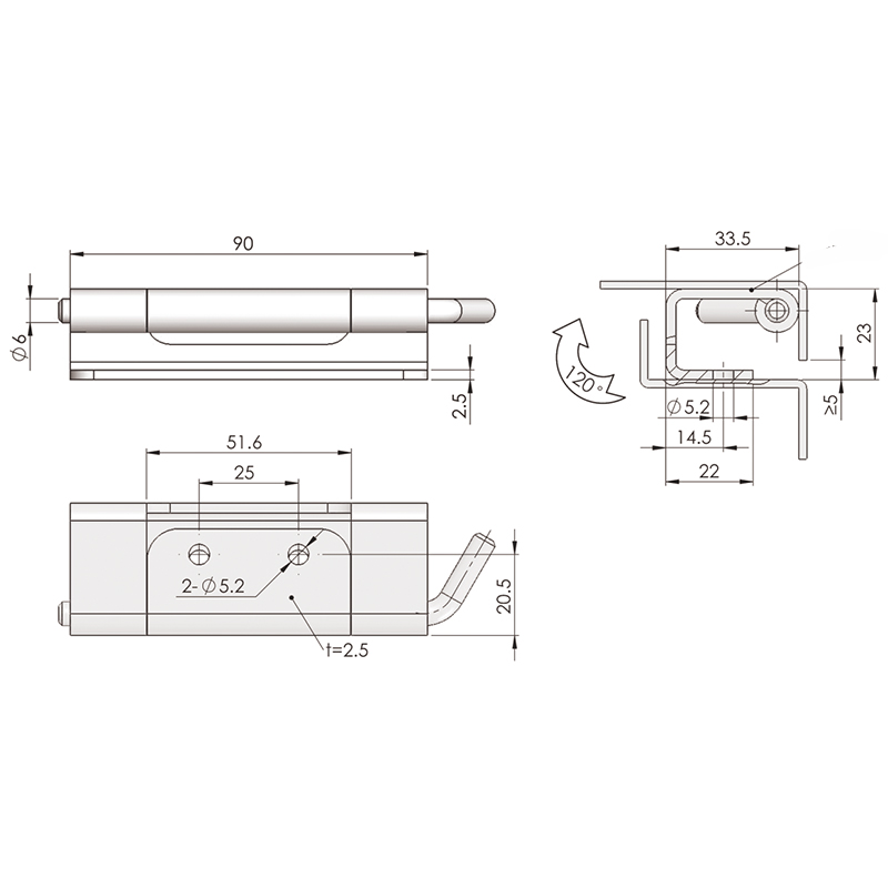 CL283-2 165g 120°Angle Open Stainless Steel Hinges, Rotating Shaft